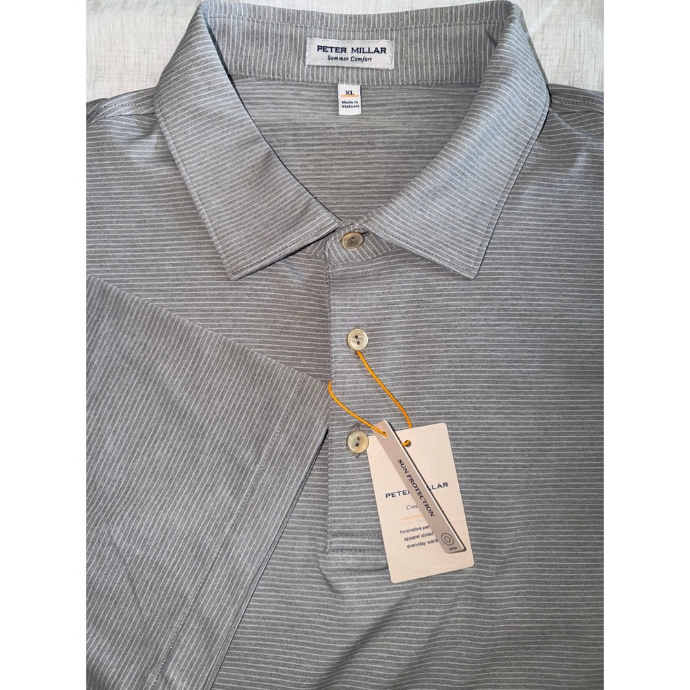 Peter Millar Polo Shirt Mens XL Grey Summer Comfort Striped Atlanta Hawks